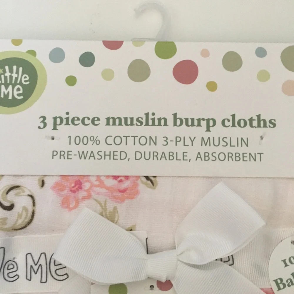 Little Me Pink Floral 3-Piece Muslin Burp Cloth Set